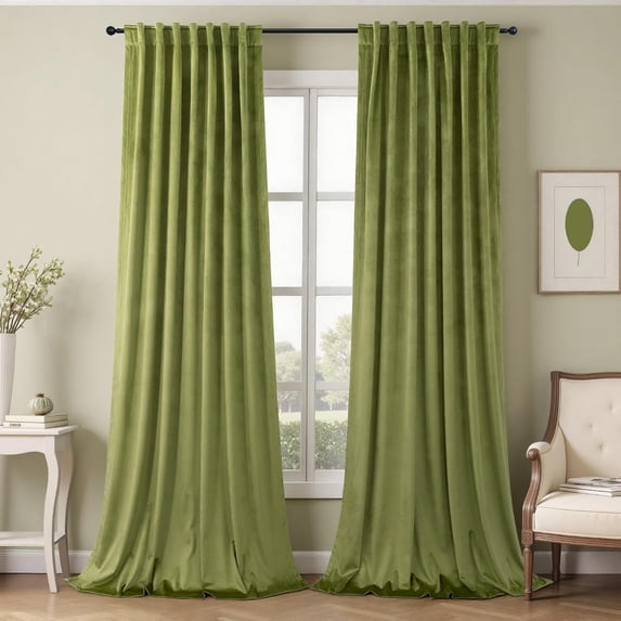 Long Valance Avocado Lime Moss Green Velvet Thermal Insulated Room Darkening ...