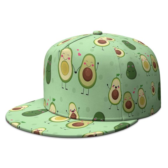Avocado Lover Hat - Artistic Fruit Illustration Flat Brim Snapback, Trendy Kawaii Design