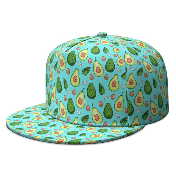 Avocado Lover Hat - Artistic Fruit Illustration Flat Brim Snapback, Trendy Kawaii Design