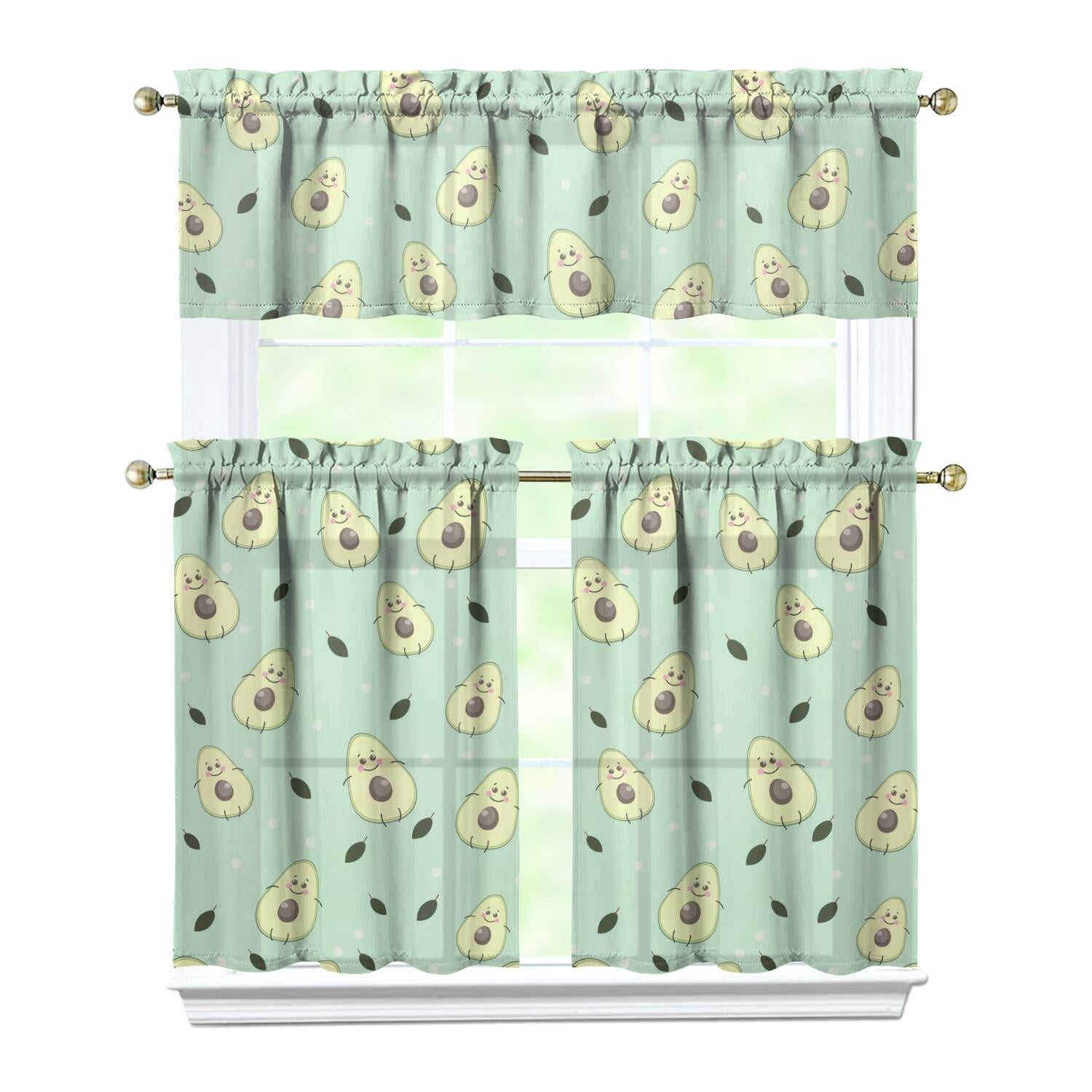 3-Piece Embroidered Kitchen Curtain Set – Sheer Light Filtering, Rod Pocket, Modern Style