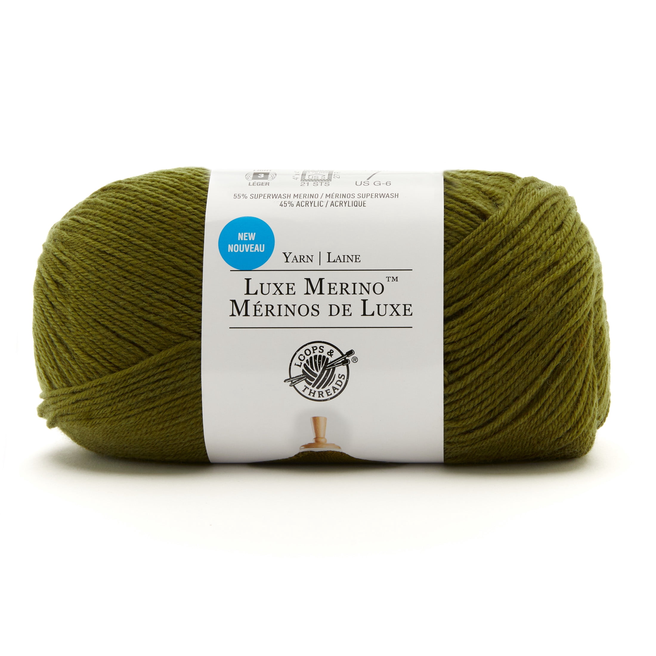Loops & Threads Avocado Luxe Merino Solid Yarn - Light Weight Yarn for Knitting, Crochet, Weaving, Arts & Crafts, 15 Pack