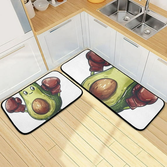 Avocado Mascot Kitchen Mats Non Slip Standing Desk Mat Runner Rug Washable Kitchen Rugs for Floor 2PCS