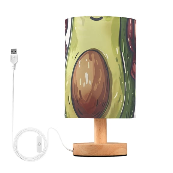 Avocado Mascot Table Lamp USB Bedside Desk Nightstand Lamp Printed Gifts Small Lamp Wood Base for Bedroom Living Room Kids Room College Dorm