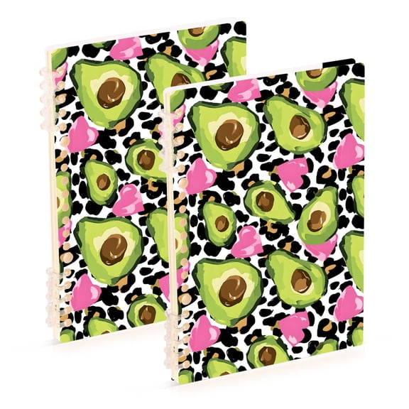 Avocado Pattern A5 Notebook Set of 2 Refillable 60 Sheets Detachable Ring Binder PP Cover Journal