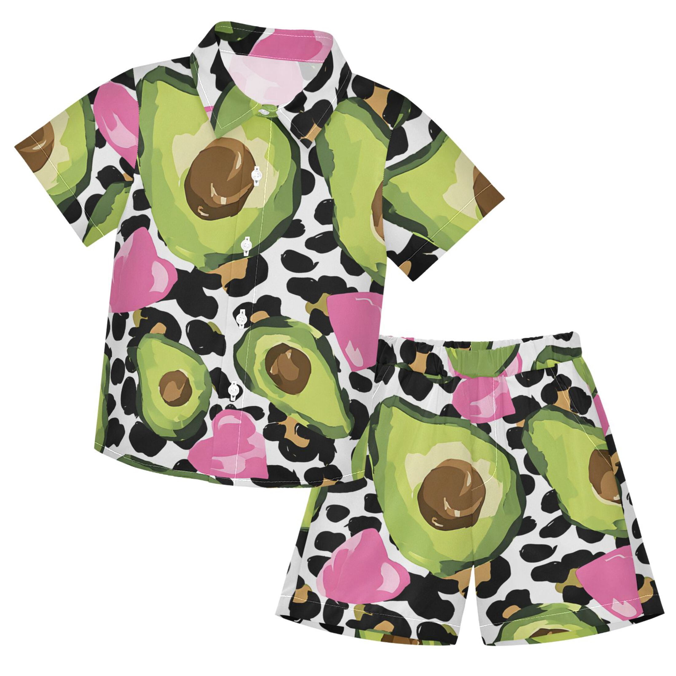 Avocado Pattern Boys' Hawaiian Shorts Sets Button Down Shirts 3T-10Y ...
