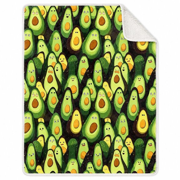 Avocado Pattern Sherpa Throw Blanket, Soft Polyester Fleece, Cozy 2-Layer Blanket