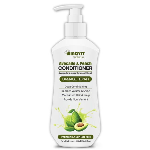 Avocado Peach Conditioner- 500ml | 16.91 fl. Deep Hydration & Repair Conditioner with Hibiscus & Aloe Vera – Smoothening, Frizz Control & Shine for Dry, Damaged Hair - For Men & Women, All Hair Type