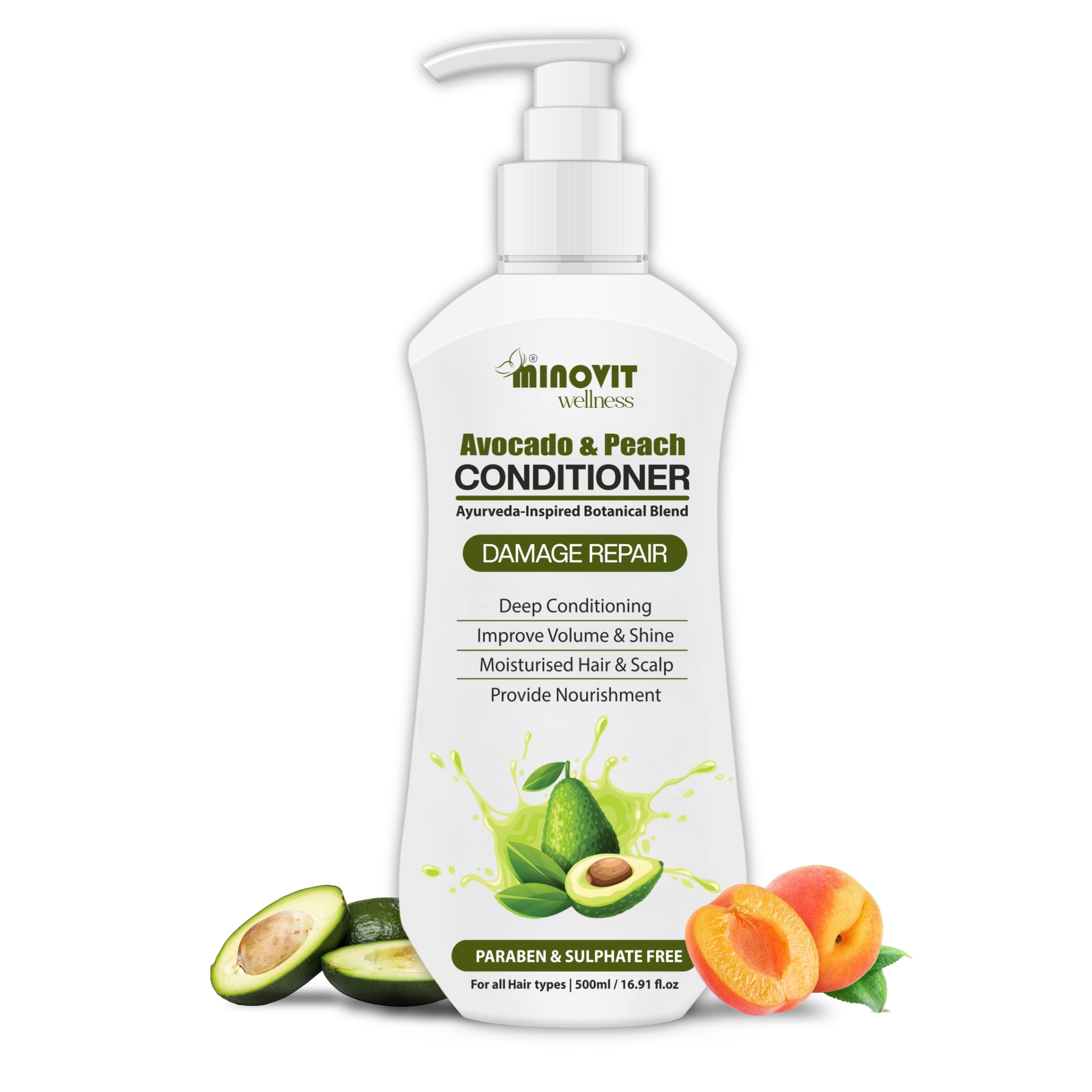 Avocado Peach Conditioner- 500ml | 16.91 fl. Deep Hydration & Repair Conditioner with Hibiscus & Aloe Vera – Smoothening, Frizz Control & Shine for Dry, Damaged Hair - For Men & Women,  All Hair Type