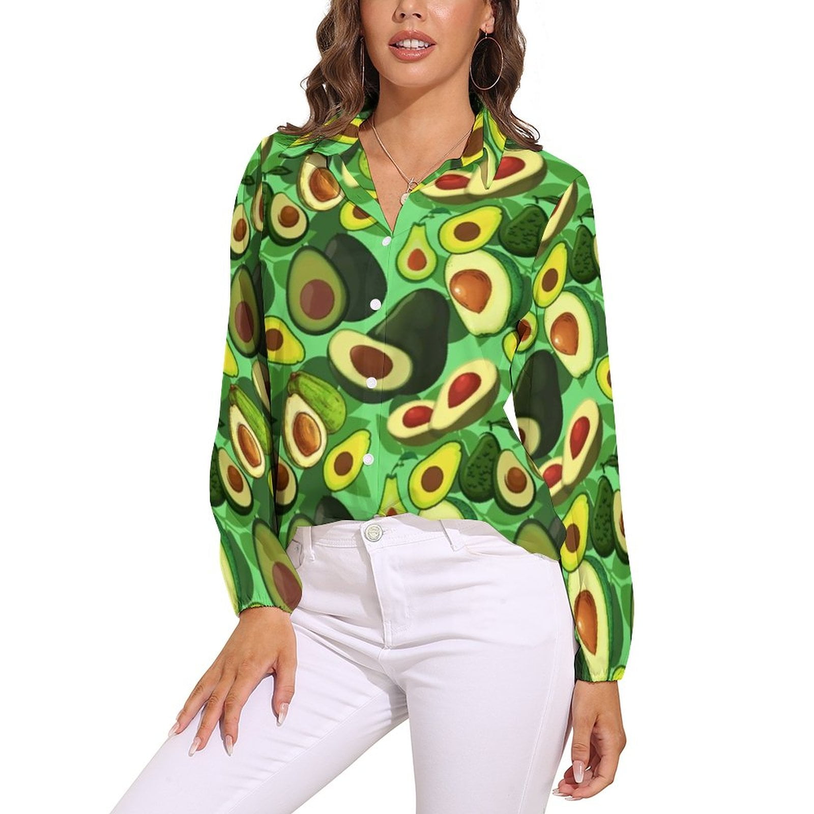 Avocado Print Blouse Kawaii Fruit Kawaii Graphic Blouses Womens Long ...