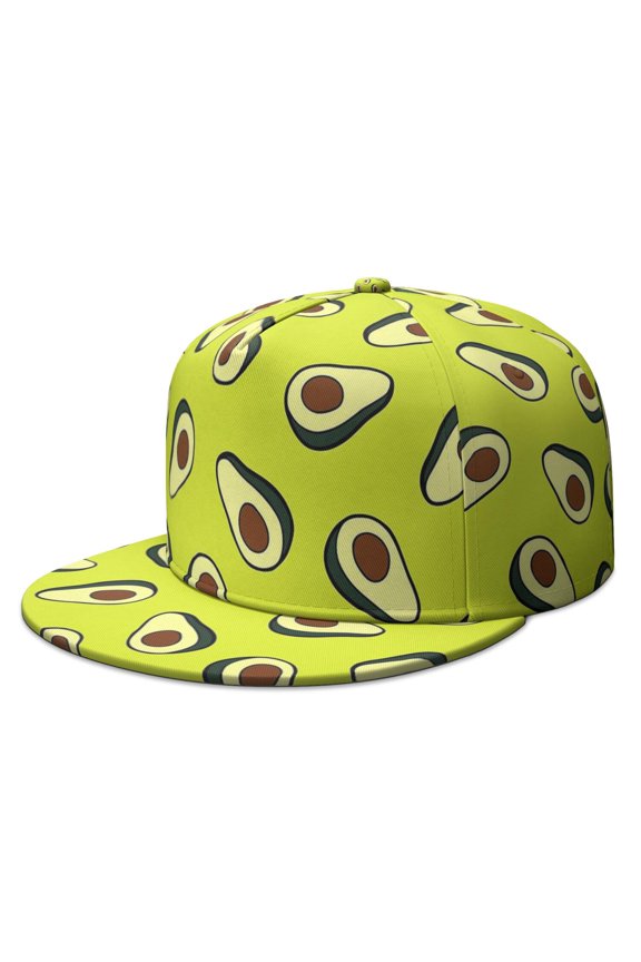 Avocado Print Flat Brim Snapback Hat - Kawaii Green Fruit Design Adjustable Streetwear Cap for Men & Women