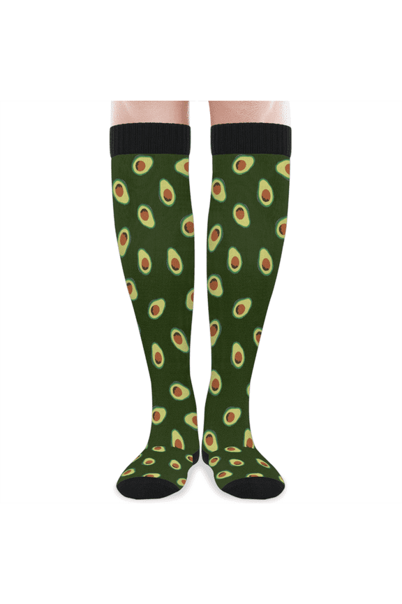 Avocado Print Knee High Socks, Long Tube Socks with Soft Breathable Polyester, Fun Fruit Pattern Stockings, 1 Pair, Stretchy for Daily Wear and Gifts