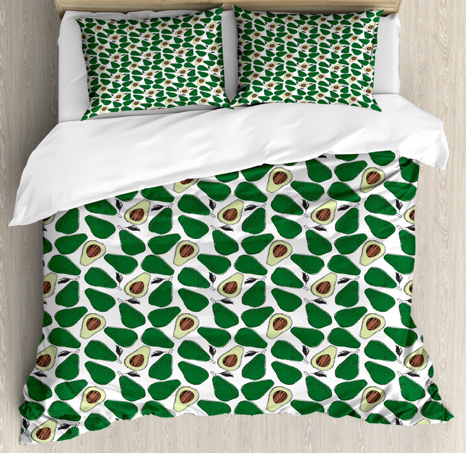 Avocado Queen Size Duvet Cover Set, Pattern with Doodle Avocado Slices ...