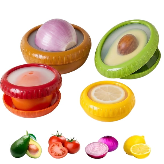 Avocado Saver and Tomato Holder - Set of 4 Reusable Storage Containers for Fridge - Ideal for Garlic, Onions, Lemons, and Potatoes