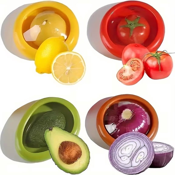 Set of 4 Reusable Fridge Storage Containers, Avocado Vegetable Keeper for Onion Garlic Lemon Potato