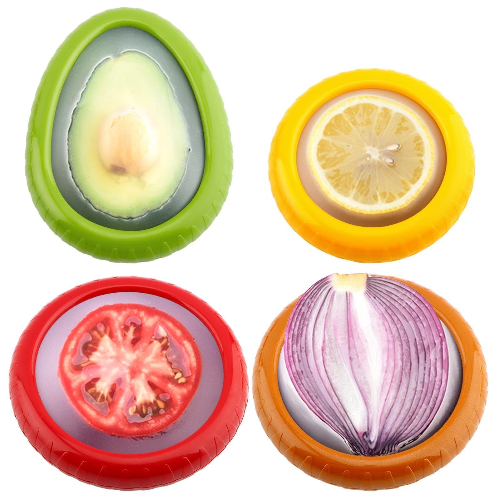 Avocado Saver and Tomato Holder - Set of 4 Reusable Storage Containers for Fridge - Ideal for Garlic, Onions, Lemons, and Potatoes