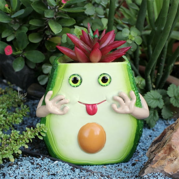 Avocado Shape Succulent Planter, Cute Avocado Flower Pot,Whimsical Fairy Planter Pot with Drainage Hole for Easy Planting, Resin Decorative Flower Pots for Outdoor Indoor Plants