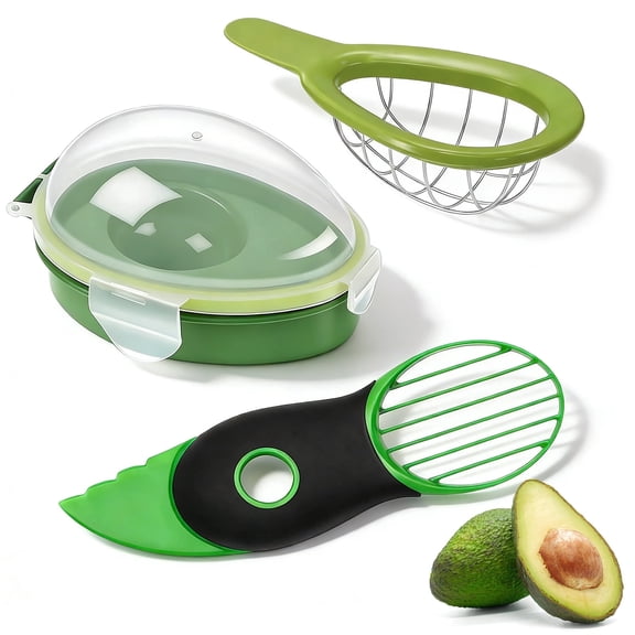  Avocado Slicer 3 Piece Set, Fruit Vegetable Avocado Tools-Kitchen Gadgets, for Slicing, Dicing and Keeping Avocados Fresh (Avocado Slicer+Saver+Cutter)
