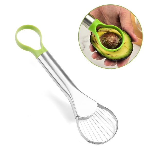 Avocado Slicer Tool, 3-in-1 Stainless Steel Avocado Slicer Tool with Peeler & Pitter, Silver & Green Design for Slicing, Scooping Pit Removal