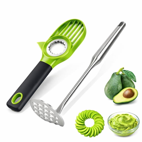 Avocado Slicer and Masher Set, 2 Piece Avocado Tool with 3 in 1 Pitter Peeler Cutter and Masher for Avocados, Potatoes and Vegetables