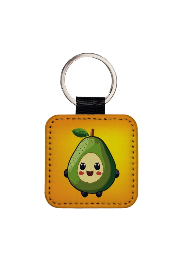 Avocado Smiling Funny Faux Leather Square Keychain