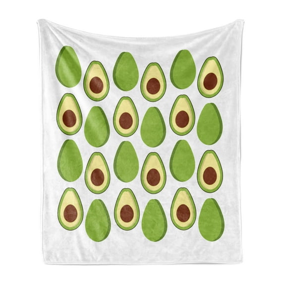 Avocado Soft Flannel Fleece Throw Blanket, Fruit Summer Healthy and Organic Food Themed Colorful Design, Cozy Plush for Indoor and Outdoor Use, 50" x 60", Green Brown Pale Yellow, by Ambesonne