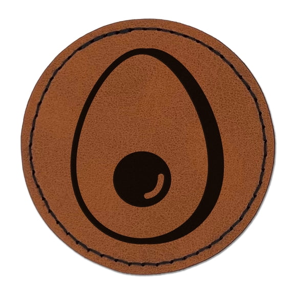 Avocado Symbol 2.5" Faux Leather Round Engraved Iron-On Patch - Brown