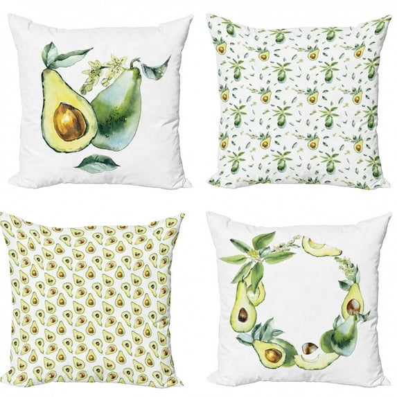 Ambesonne Avocado Throw Pillow Cover 4 Pack, Exotic Fruit Botanical Art, 18", Yellow Green White
