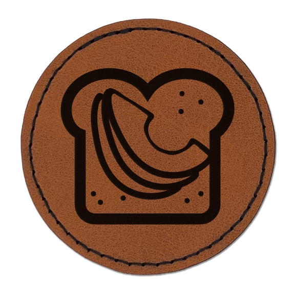 Avocado Toast Bread 2.5" Faux Leather Round Engraved Iron-On Patch - Brown