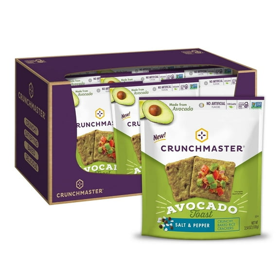 Avocado Toast Crunchy, Baked Rice Crackers, Salt & Pepper, No Artificial Flavors, Vegan, Kosher, Gluten Free & Non-GMO, 3.54 Ounce (Pack of 12)