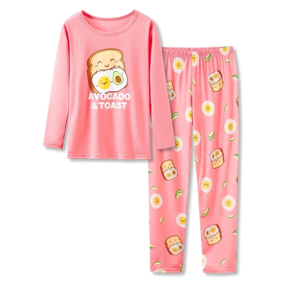 Beezizac Avocado & Toast Pajamas for Tween Girls Soft Cute 2-Piece Fall/Autumn PJ Set Big Kid Size 16
