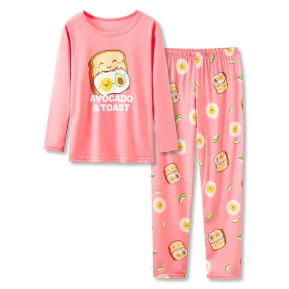 Avocado & Toast Pajamas for Tween Girls Soft Cute 2-Piece Fall / Autumn PJ Set Big Kid Size 6