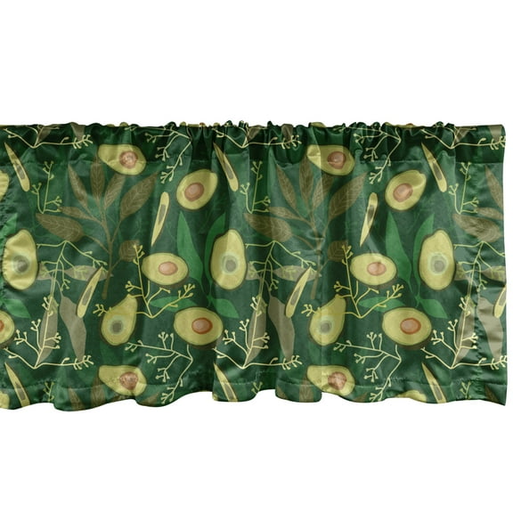 Avocado Window Valance, Retro Style Leaves and Exotic Fruits, Curtain Valance for Kitchen Bedroom Decor with Rod Pocket, 54" X 18", Green Avocado Green, by Ambesonne