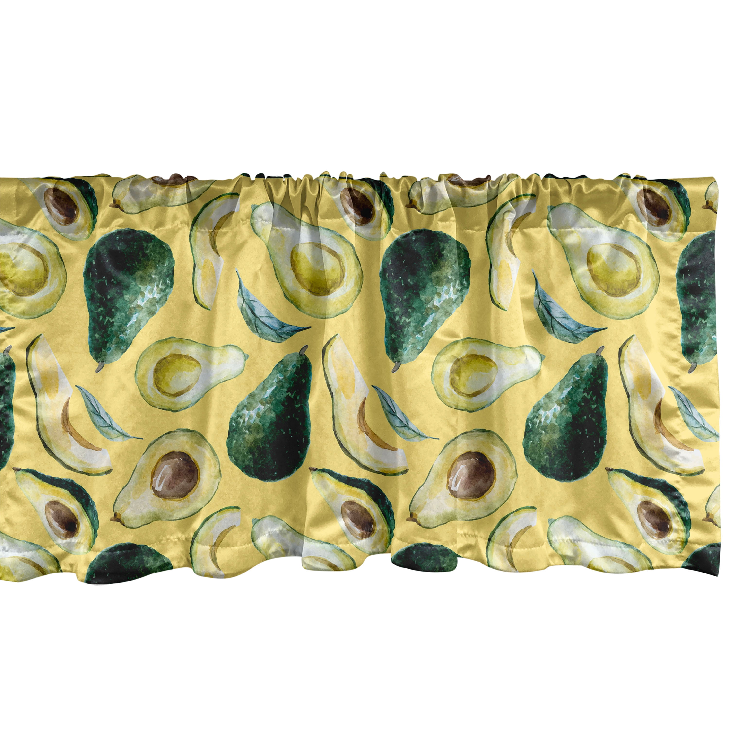 Avocado Window Valance, Watercolor Pattern of Sliced Fruits Repeating ...