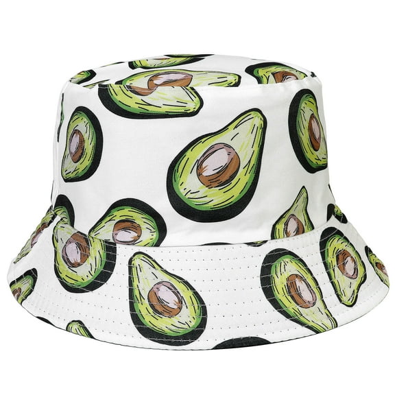 Avocado Women Reversible Bucket Hat Summer Travel Lightweight Foldable Beach Outdoor Hat - White