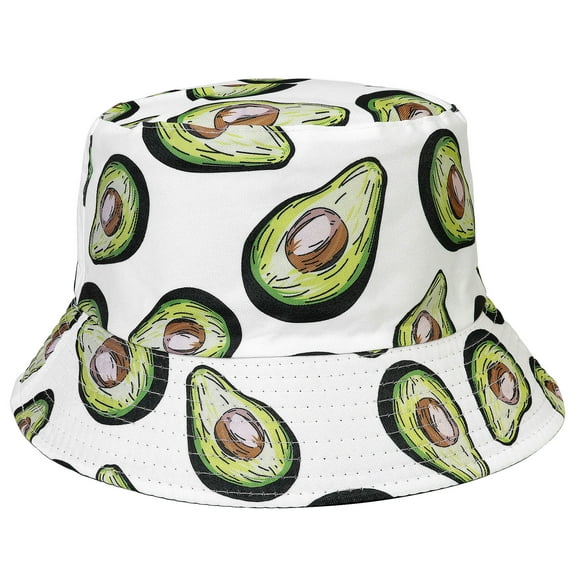 Avocado Women Reversible Bucket Hat Summer Travel Lightweight Foldable Beach Outdoor Hat - White