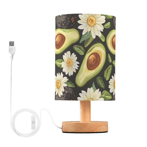 Avocado and Daisy Bedside Desk Lamp LED Table Nightstand Lamps Warm Light Fabric Lampshade for Home Bedroom Office Living Room Decor