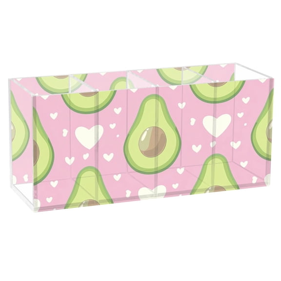 Avocado and Heart Acrylic Pencil Pen Holder Cup 4 Compartments Desktop Organiser 7.87"x2.78"x3.54"