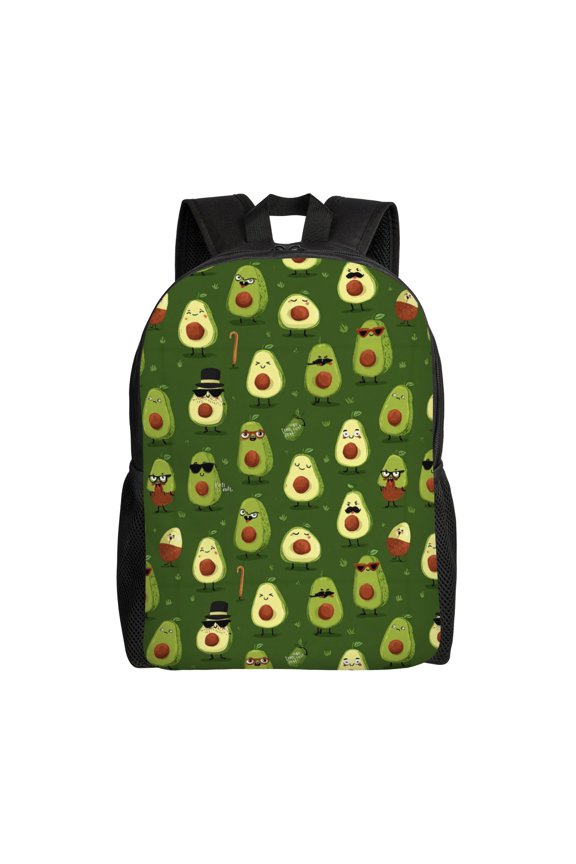 Avocado characters pattern Backpack with 15 Inch Laptop Compartment,Water-Resistant Daypack, Large Capacity Backpack with Adjustable Breathable Shoulder Straps for Daily Use Travel Gym