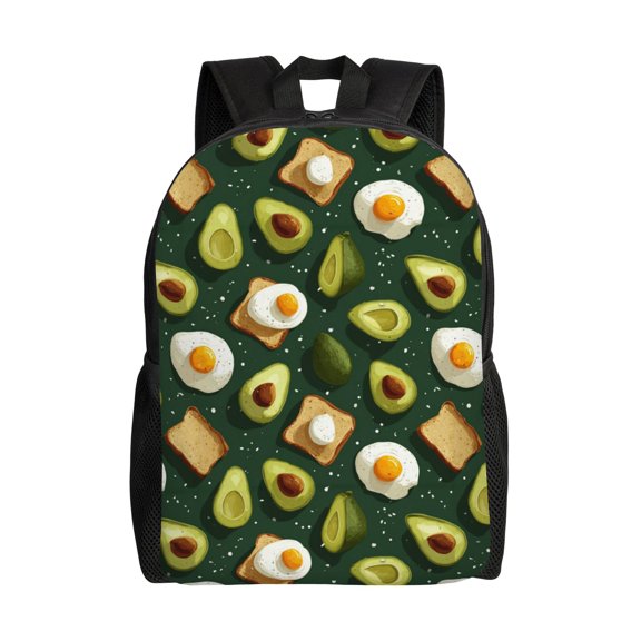 Avocado and egg pattern Backpack with 15 Inch Laptop Compartment,Water-Resistant Daypack, Large Capacity Backpack with Adjustable Breathable Shoulder Straps for Daily Use Travel Gym