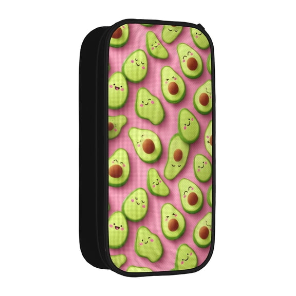 Avocado slices with facesPencil Case,Double Layer Pencil Pouch Organizer,Pen Case with Multiple Compartments Elastic Slots,Portable Office Supplies Storage Bag Travel Organizer Bag