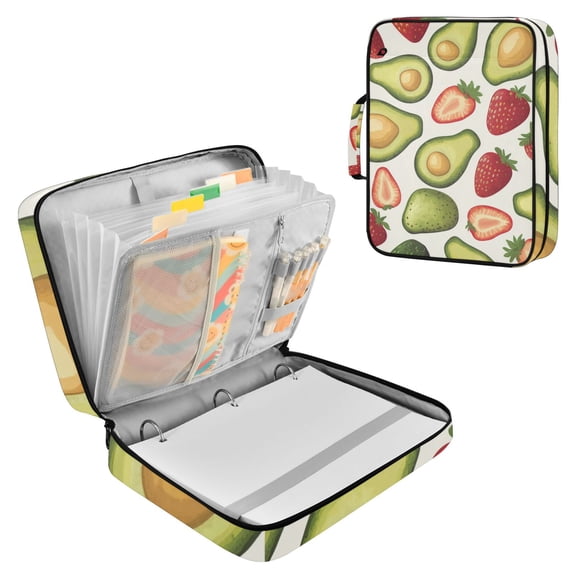 Avocados Strawberries Hand Drawn Accordion File Organizer Expanding File Folder 3-Ring Binder Bag 500 Sheets A4 Size