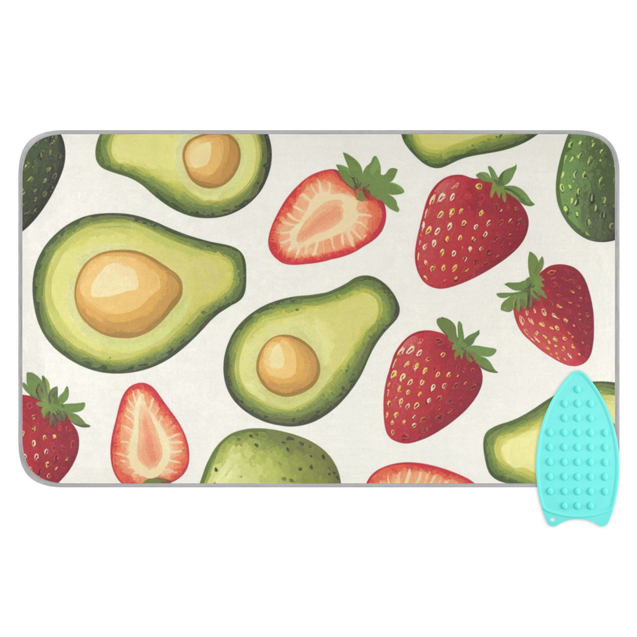 Avocados Strawberries Hand Drawn Ironing Mat Blanket Portable Travel Ironing Pad Heat Resistant Pad 47.2" x 27.6”