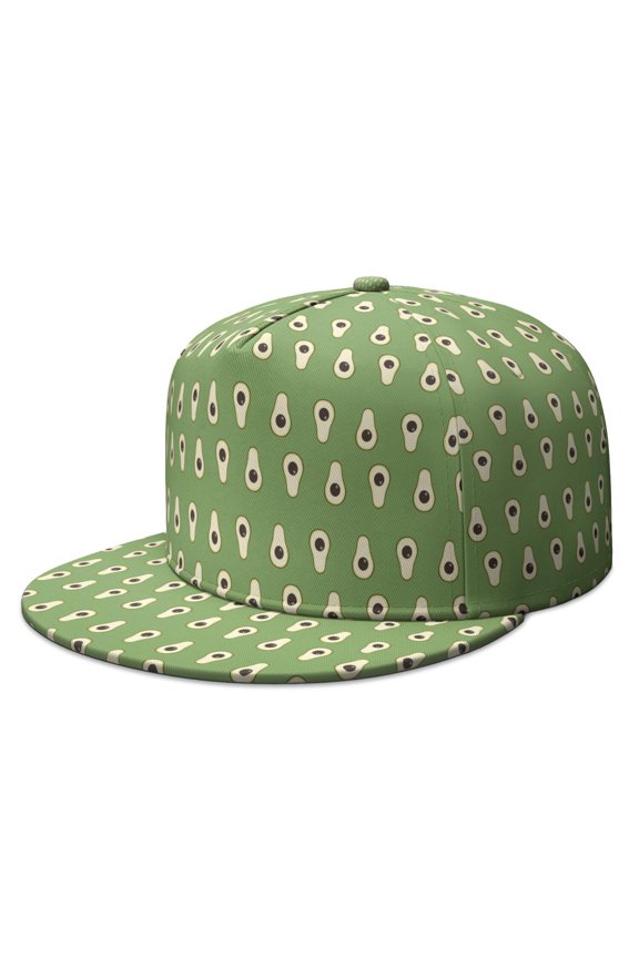 Avocados Trucker Hat - Healthy Fruit Pattern Flat Brim Snapback, Kawaii Green Art Illustration