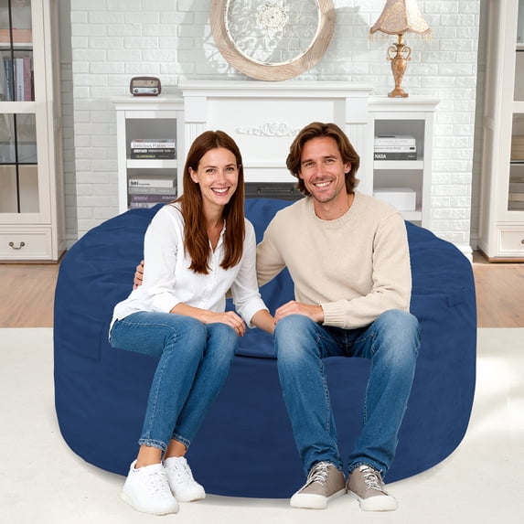 Avocahom 4FT Bean Bag Chair with Soft Velvet Cover,High Rebound Memory Foam Filled Bean Bag Chair for Adult,Removable and Machine Washable Cover,Giant BeanBag for Living Room Bedroom,Navy