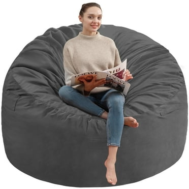 Avocahom 5FT Bean Bag Chair with Soft Velvet Cover，High Rebound Memory Foam Filled Bean Bag Chair for Adult，Removable and Machine Washable Cover,Giant BeanBag for Living Room Bedroom,Grey