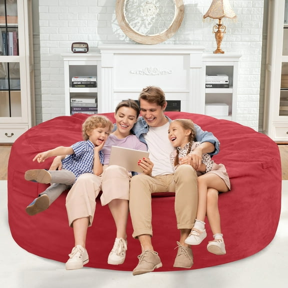 Avocahom 6FT Bean Bag Chair with Soft Velvet Cover，High Rebound Memory Foam Filled Bean Bag Chair for Adult，Removable and Machine Washable Cover,Giant BeanBag for Living Room Bedroom,Red