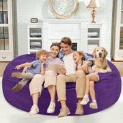 Avocahom 7FT Round Bean Bag Chair with Soft Velvet Cover，High Rebound Memory Foam Filled Bean Bag Chair for Adult，Removable and Machine Washable Cover,Giant BeanBag for Living Room Bedroom,Purple