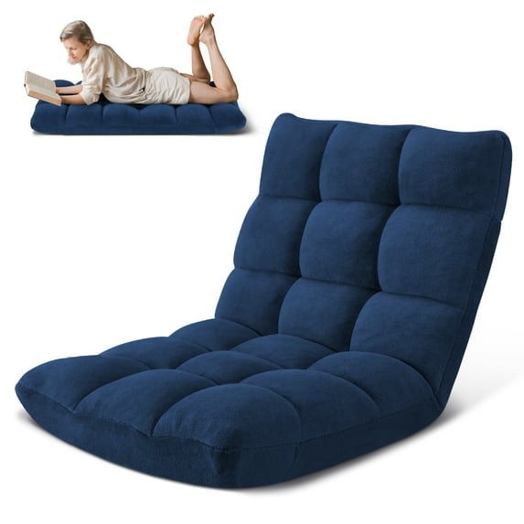 Avocahom Folding Floor Chair for adult, gaming floor chair, Lazy Sofa Chair w/adjustable backrest, Skin-Friendly Flannel, Lounge Chair for Meditating Gaming Reading, Navy