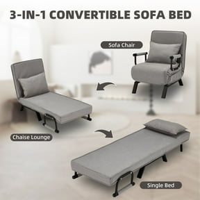 Avocahom Convertible Sofa Bed Sleeper Chair,6 Angles Adjustable Backrest, Single Person Chaise Lounge Couch w/ Pillow, Folding Bed for Overnight Guests, Foldable Sofa Arm Chair for Office, Gray