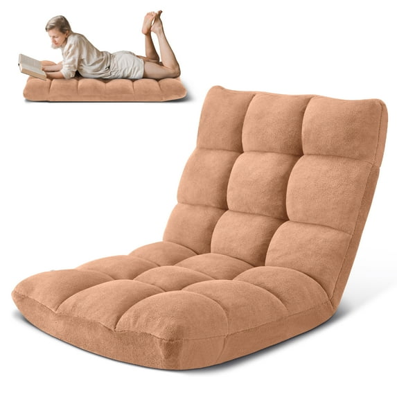 Avocahom Folding Floor Chair for adult, gaming floor chair, Lazy Sofa Chair w/adjustable backrest, Skin-Friendly Flannel, Lounge Chair for Meditating Gaming Reading, Camel